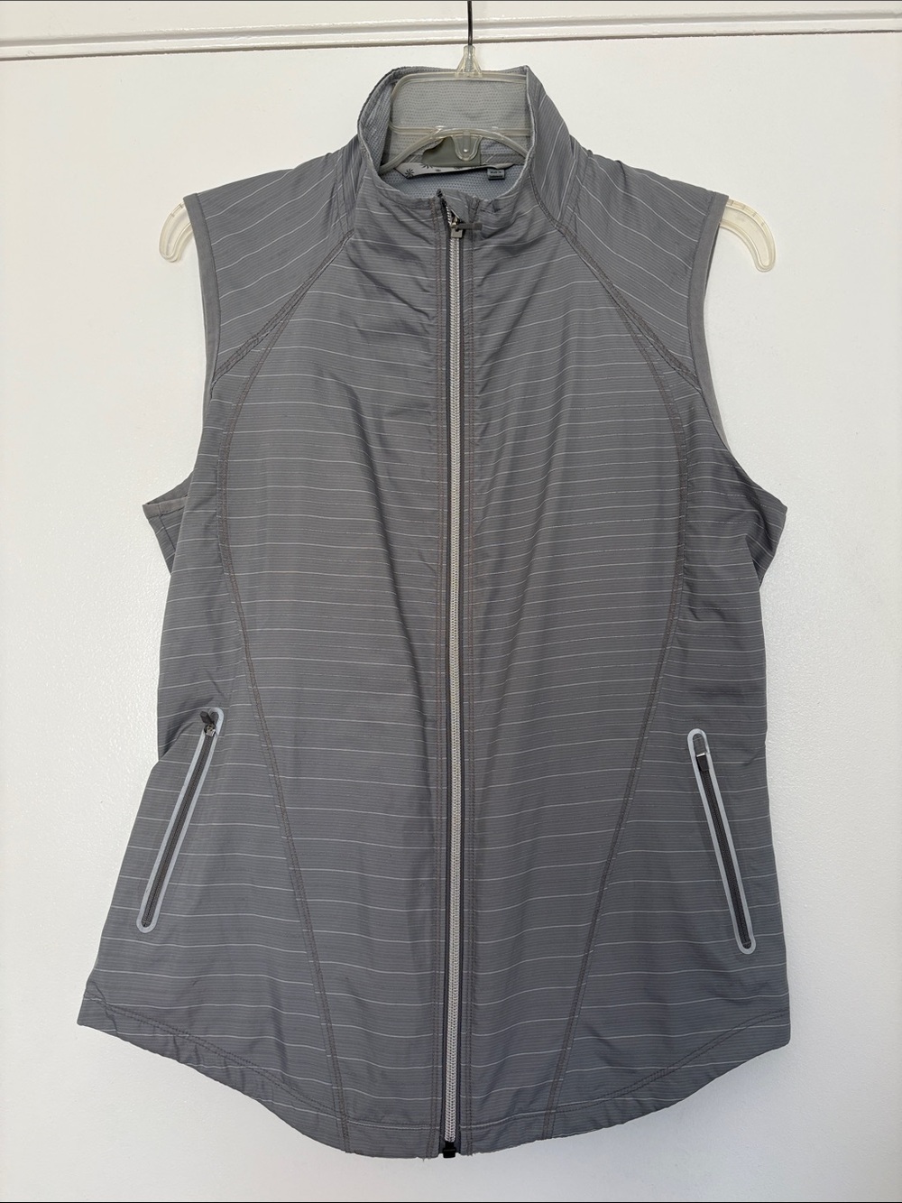 Athleta Gray Pinstripe Zip-Front Performance Vest